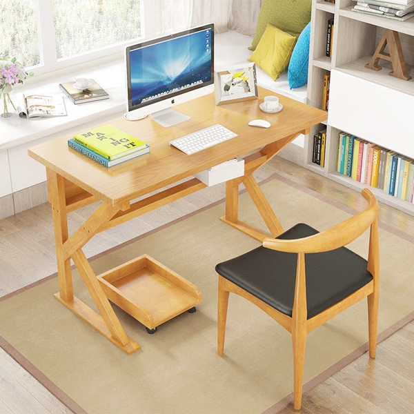 简约纯实木电脑桌台式家用简易北欧实木书桌子写字台小户型学习桌
