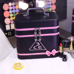 韩国3ce化妆包 双层带钻蝴蝶结大容量收纳包化妆箱防水旅行洗漱包