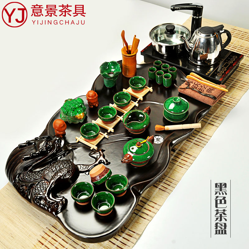 意景茶具套装特价整套功夫茶具陶瓷汝窑电磁炉实木茶盘整块茶台产品展示图2