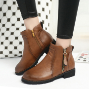 2015 new low in autumn and winter with the vintage short boots women England thick with round-headed nude boots side zipper thick-soled boots tide