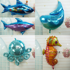 大号进口动物气球 蓝色背景海豚乌龟龙虾等气球 海洋背景气球