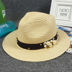 夏季热卖全边珍珠蝴蝶结礼帽 韩版夏天遮阳帽 户外遮阳沙滩帽