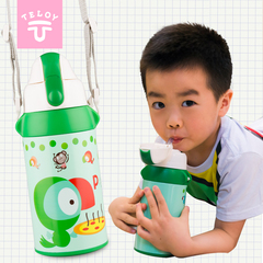 特诺雅正品卡通可爱一壶两用便携儿童吸管水杯背挎保温送盖包邮