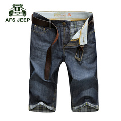战地吉普夏季男士牛仔短裤 AFS JEEP牛仔中裤宽松直筒五分裤薄款