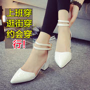 2015 spring and summer styles pointed thick with Roman sandals in baotou with Korea Sandals white lateral women shoes