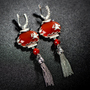 Very cute Thai natural red agate long earrings 925 sterling silver Butterfly jewelry long tassels earring