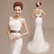 Wedding gowns 2015 new small trailing two-shoulder fishtail dress Korean sexy hip skinny evening dress-white