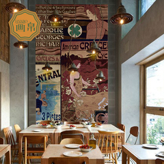 复古做旧海报墙纸壁画 餐厅酒店咖啡馆玄关壁画原创设计无缝壁画