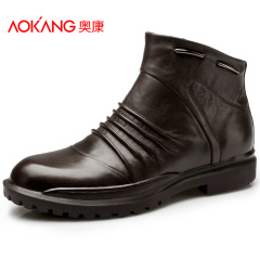 Aucom trend outfit men's shorter barrel man leather men's round head metal zipper work boots