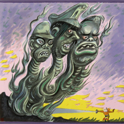 张光宇《化作一阵青烟》丝网版画