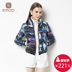 Emoo杨门女装2016冬季新品花色长袖修身棉衣棉服短外套54E048139