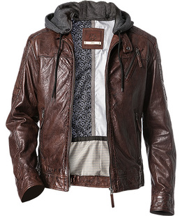 德国代购milestone男士真皮皮夹克可拆卸帽前中拉链拉链口袋