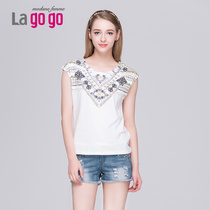 Lagogo/拉谷谷2015夏季清新舒爽百搭民族风印花上衣EBL791E811