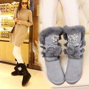 Suede leather snow boots winter boots and cashmere warm cotton boots flat boots with non-slip flat snow boots