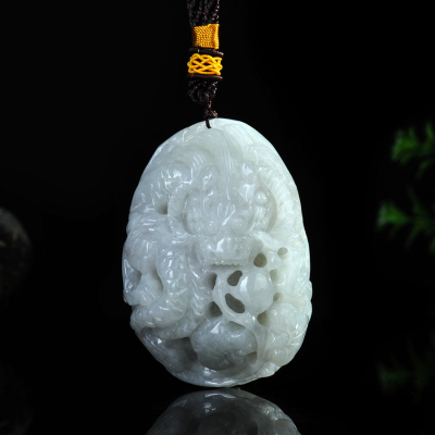 大师级精工雕刻豆色冰糯种吉龙如意a货翡翠手把件
