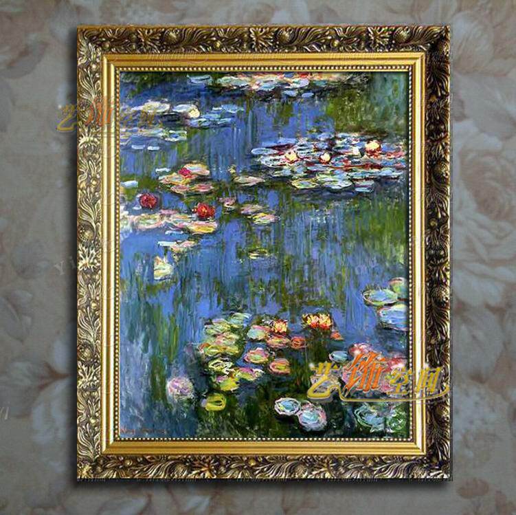 莫奈睡莲欧式有框手绘油画风景电表箱现代客厅餐厅玄关装饰画挂画
