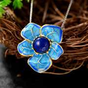 Thai gold-plated 925 Silver cloisonne inlaid blue lapis lazuli gemstone pendants burning women South Korea, Europe and silver jewelry