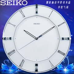 正品SEIKO精工石英钟 13英寸静音客厅办公精美水晶现代挂钟表