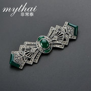 Very Thai-Western wind elegant fashion brooch 925 Silver Green agate brooch PIN number optional