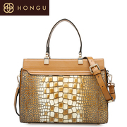 Honggu Hong Gu counters authentic 2016 new color Plaid laptop Crossbody leather handbag 6919