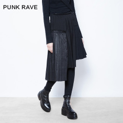 PUNK RAVE设计师原创新品朋克欧美冬季不对称百褶裙半身裙