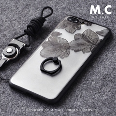 苹果iphone7手机壳plus日韩国新女款挂绳支架硅胶全包防摔套黑色