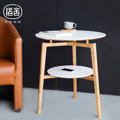 橙舍 现代简约圆形双层茶几欧式小户型客厅边几角几竹木沙发边桌