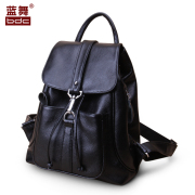 Dancing blue leather shoulder bags-fall 2015 new Korean version of the simple first layer leather women bag Korea versatile backpack