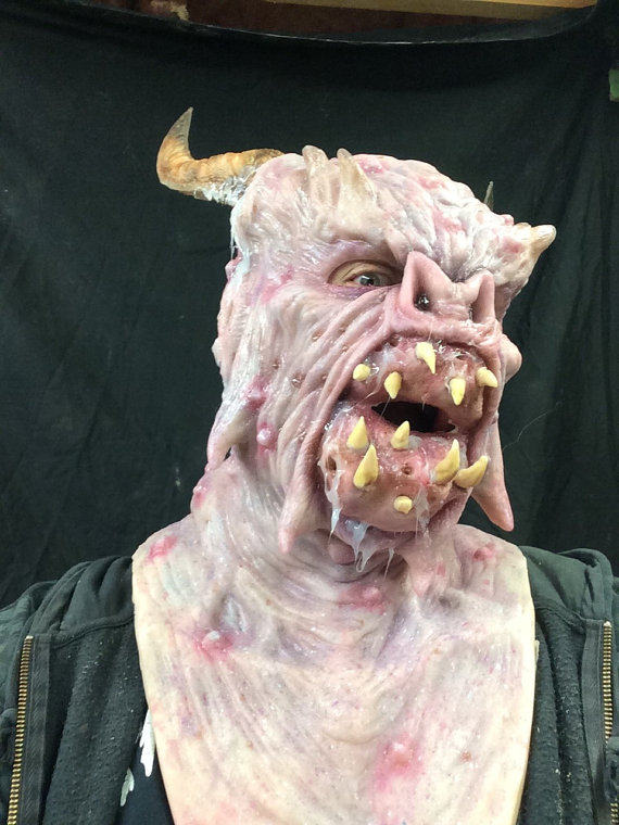 silicone美国代购手作恐怖哥特创意恶魔牛角尖牙逼真硅胶面具