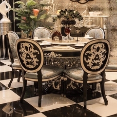 新古典欧式餐桌餐台简约小户型圆桌实木可定天然大理石餐桌椅组合