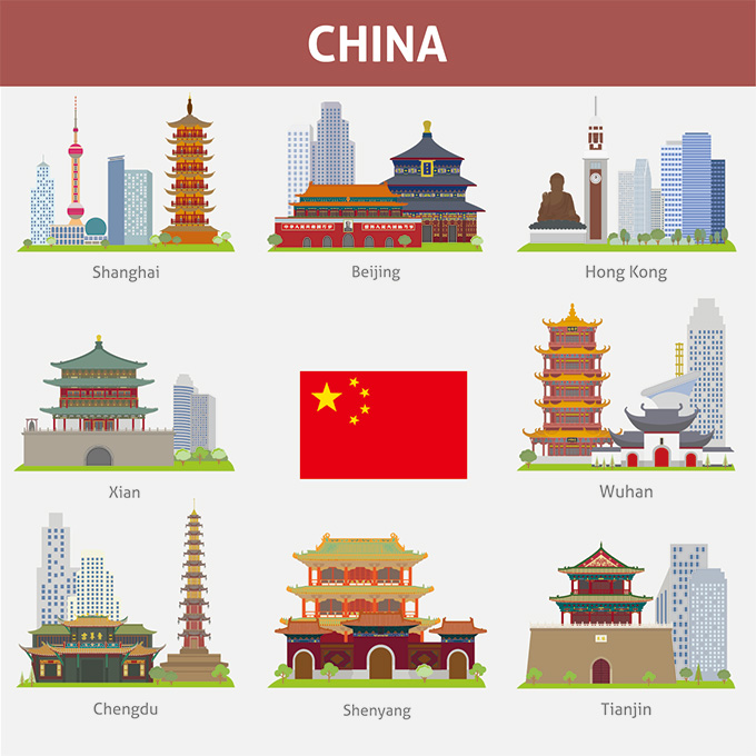 中国著名名地标图图标上海北京香港西安建筑设计素材