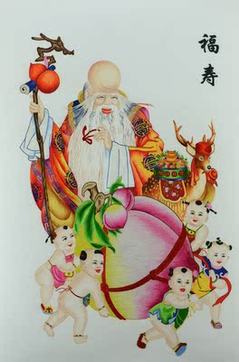 蜀绣单面绣 《五子献寿》