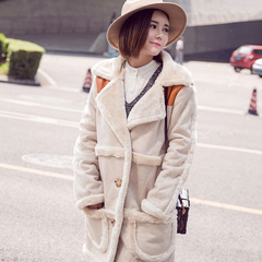 韩版冬装明星同款棉服鹿皮绒羊羔毛绒衣女中长款加厚棉衣毛呢外套