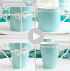杯子马克水杯带盖勺陶瓷创意蓝情侣tiffany对杯生日礼品结婚礼物