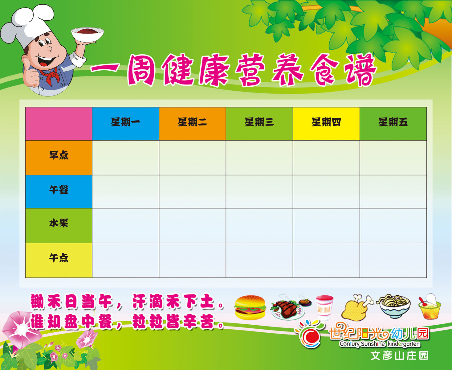 海报展板板墙写真喷绘一周健康营养食谱写真
