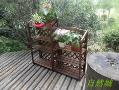 庭园园艺用品/实木多层花架/炭化防腐木四层木制花架/书架/鞋架