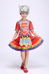 儿童苗族服女童舞蹈服装苗族表演服儿童演出服彝族壮族表演服