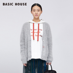 Basic House/百家好16秋冬韩版时尚字母印花加绒连帽卫衣HQTS721I