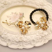 Colorful grid (accessory) Korea faux shell Pearl and diamond ornaments elaborate flower clips side clips N0044