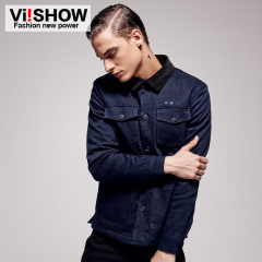 Viishow2015 spring and autumn new style men's jacket lapel slim Pocket stitching casual denim jacket