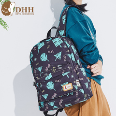 DHH韩版2016新款印花双肩包时尚潮流帆布包女包大容量中学生书包