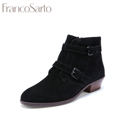 Franco Sarto16秋冬新品牛绒双扣饰低跟尖头短靴C0579