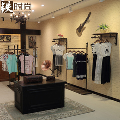 铁时尚实木上墙服装架服装店货架衣服展示架落地式铁艺中岛架定制