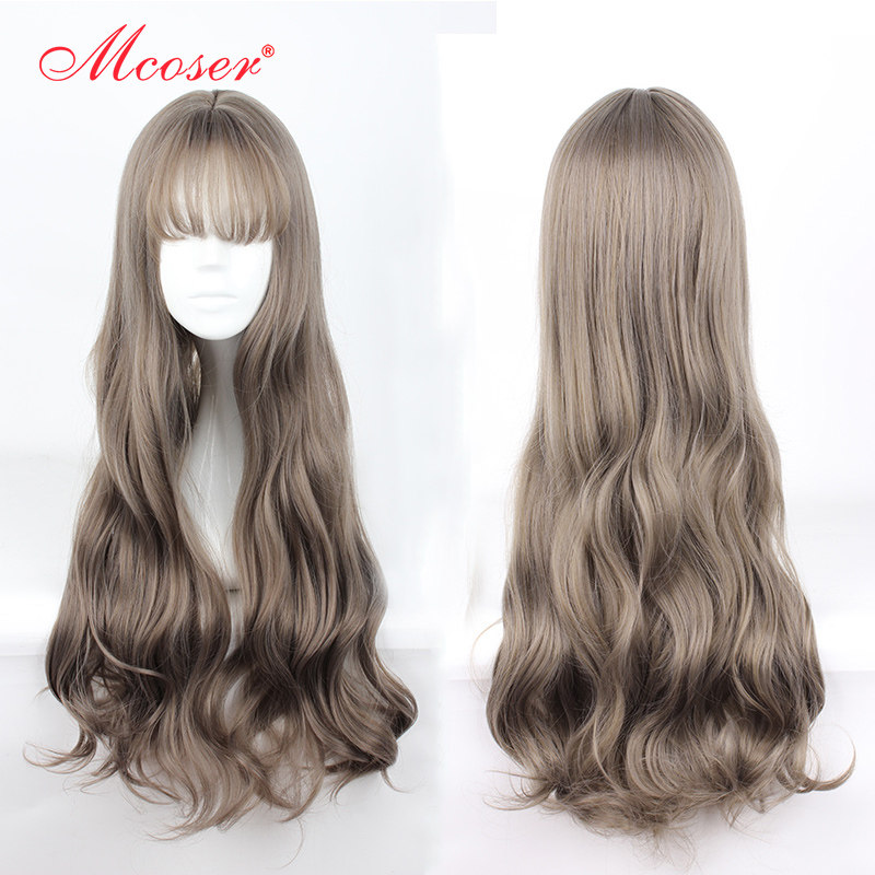 日系原宿空气刘海时尚梨花卷大波浪卷原宿大头皮青木亚麻灰长卷发