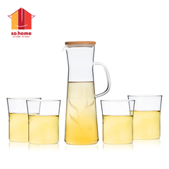 sohome 风尚竹木系水具五件套 耐热玻璃冷热凉水壶花果茶壶