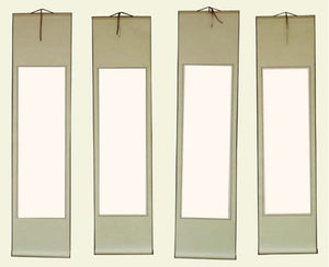 宣纸空白画卷 画轴 卷轴 书法练习 字画 四尺4条屏-全绫精裱/4幅