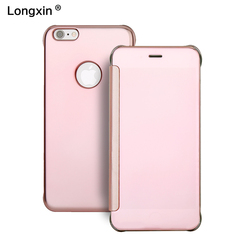 乐沃信 苹果6s手机壳 iPhone6镜面皮套 6S保护套镜面 玫瑰金 粉色