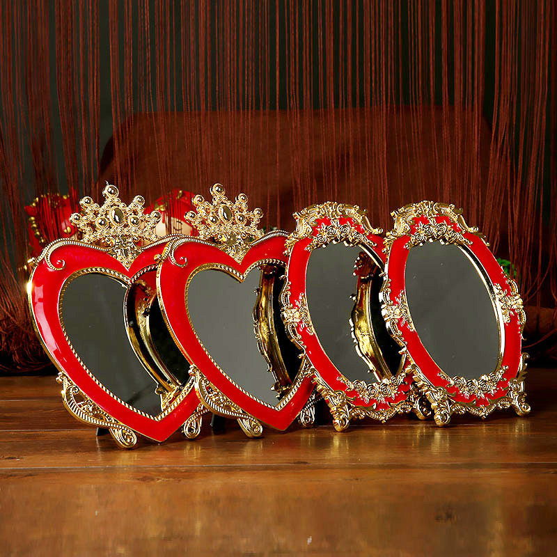 婚庆用品新娘化妆镜桃心红镜子喜庆结婚镜子红镜子上头镜子