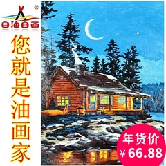 diy数字油画客厅卧室风景花卉儿童情侣人物大幅手绘装饰画加厚框