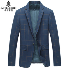 2015秋冬季新款格子西装男士韩版修身小西服薄外套长袖潮单西大码
